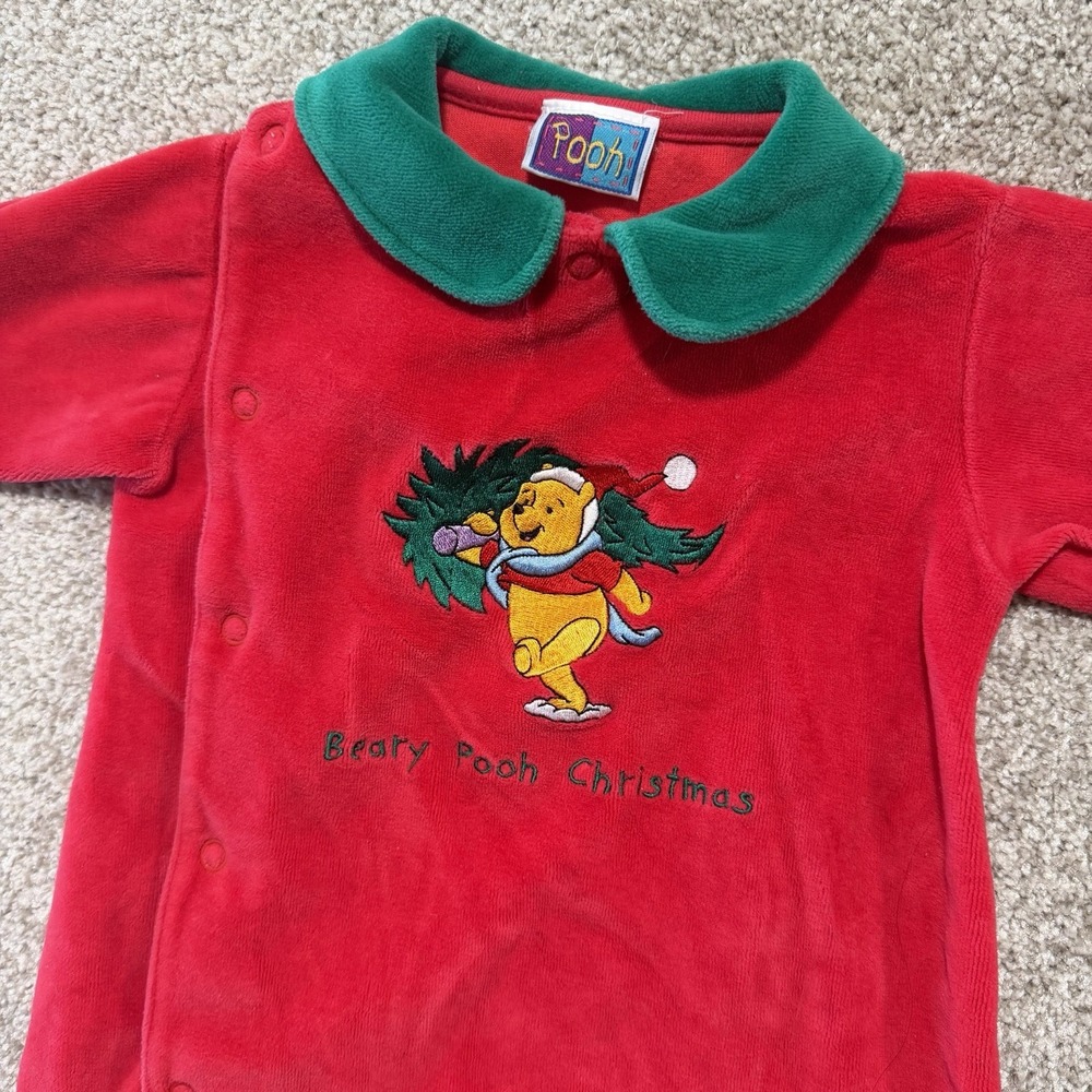 Vintage 90's Winnie the Pooh Baby Beary Christmas Pajama Footie Sleeper  3-6mo